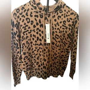 AQUA Leopard Print Hooded Knit Sweater Hoodie XS NWT